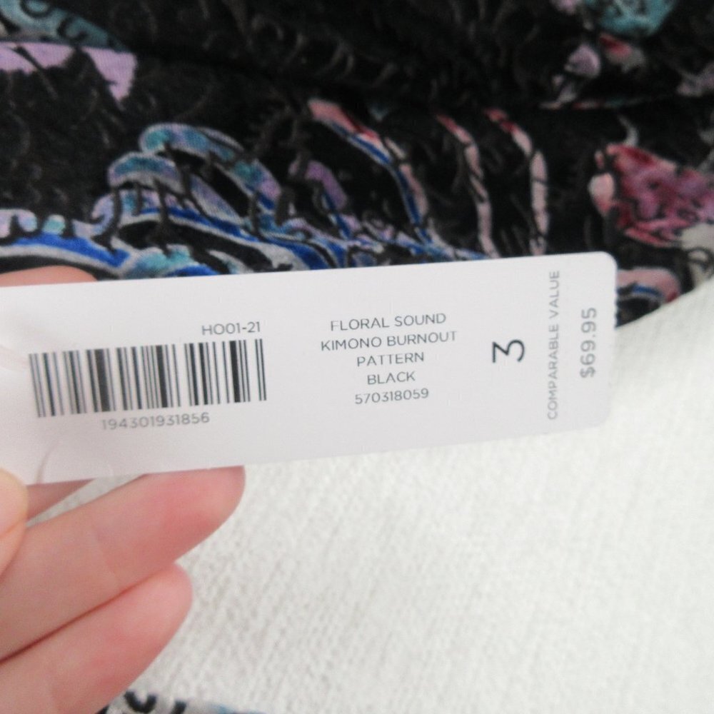 Chico's Size 3 US XL Floral Sound Kimono Black Velvet Burnout Cardigan 570318059 - Picture 8 of 13